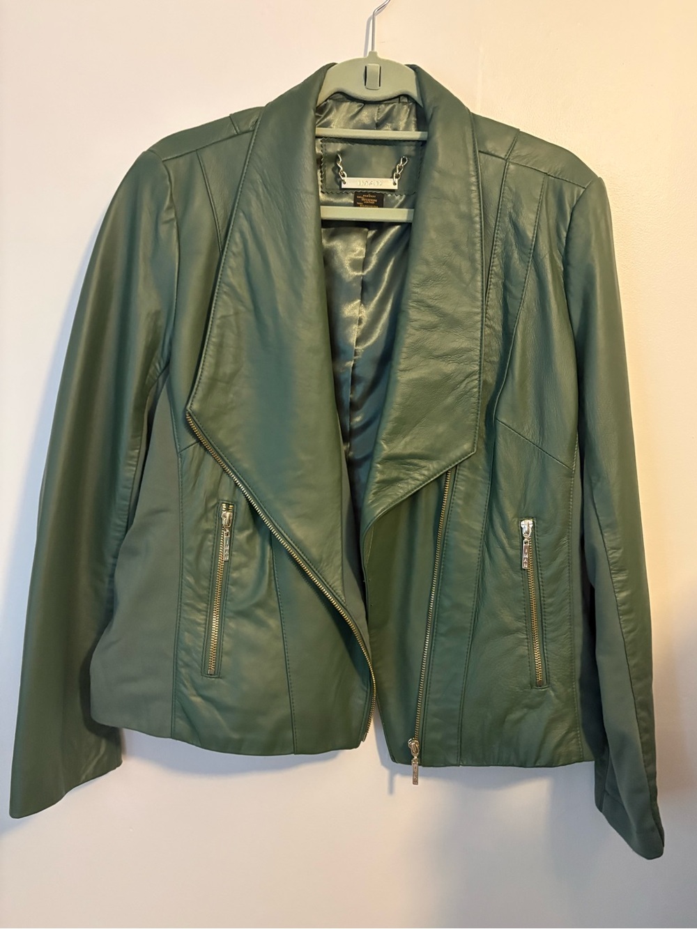 Women’s Green Leather Moto Jacket